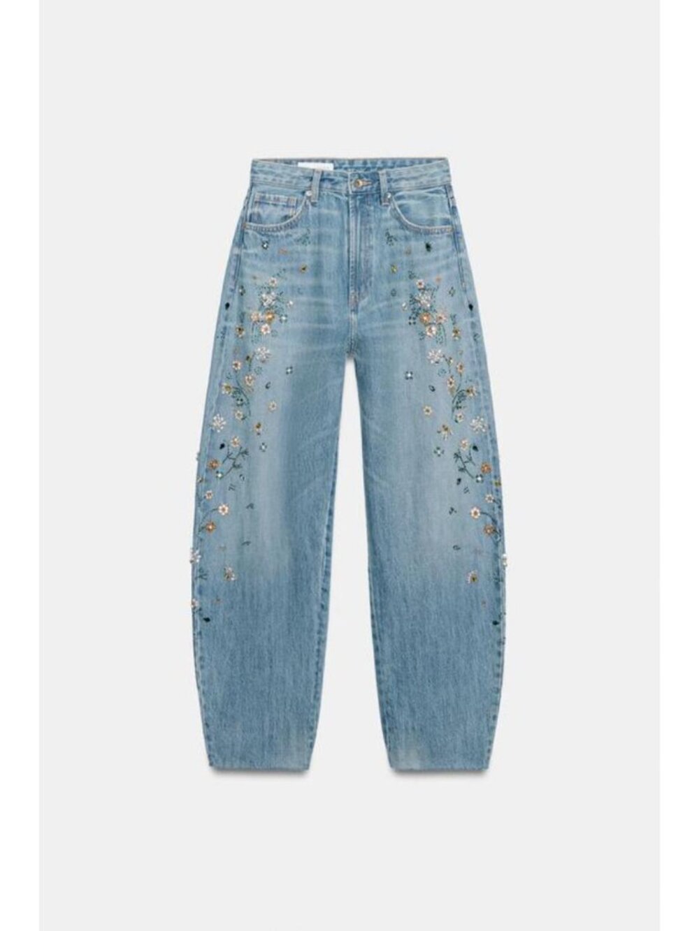 ZARA TRF HIGH RISE EMBROIDERED BARREL JEANS 0695/013/400